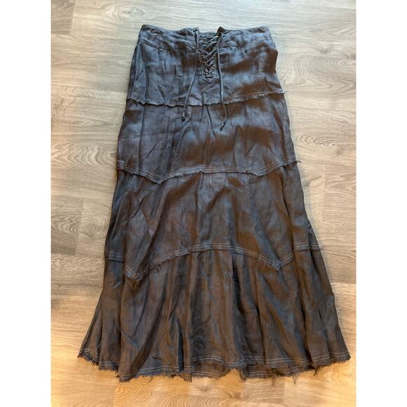 Cabi size small blue linen tiered maxi skirt - Picture 2 of 6